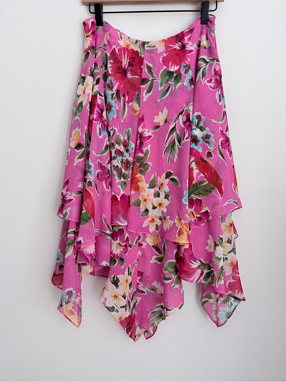 Lauren Ralph Lauren Pink Floral Handkerchief Hem Midi Skirt